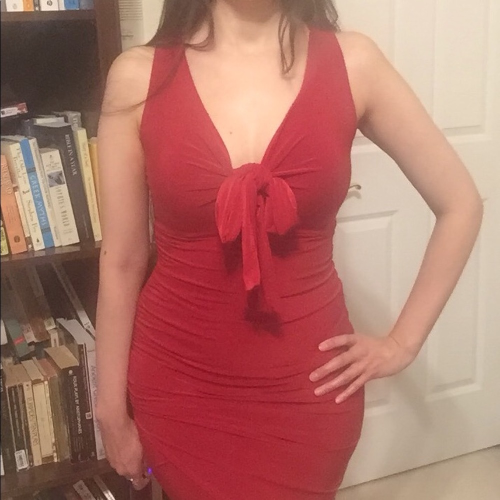 NWT Sexy Red Dress, Ruched side, Tie Front